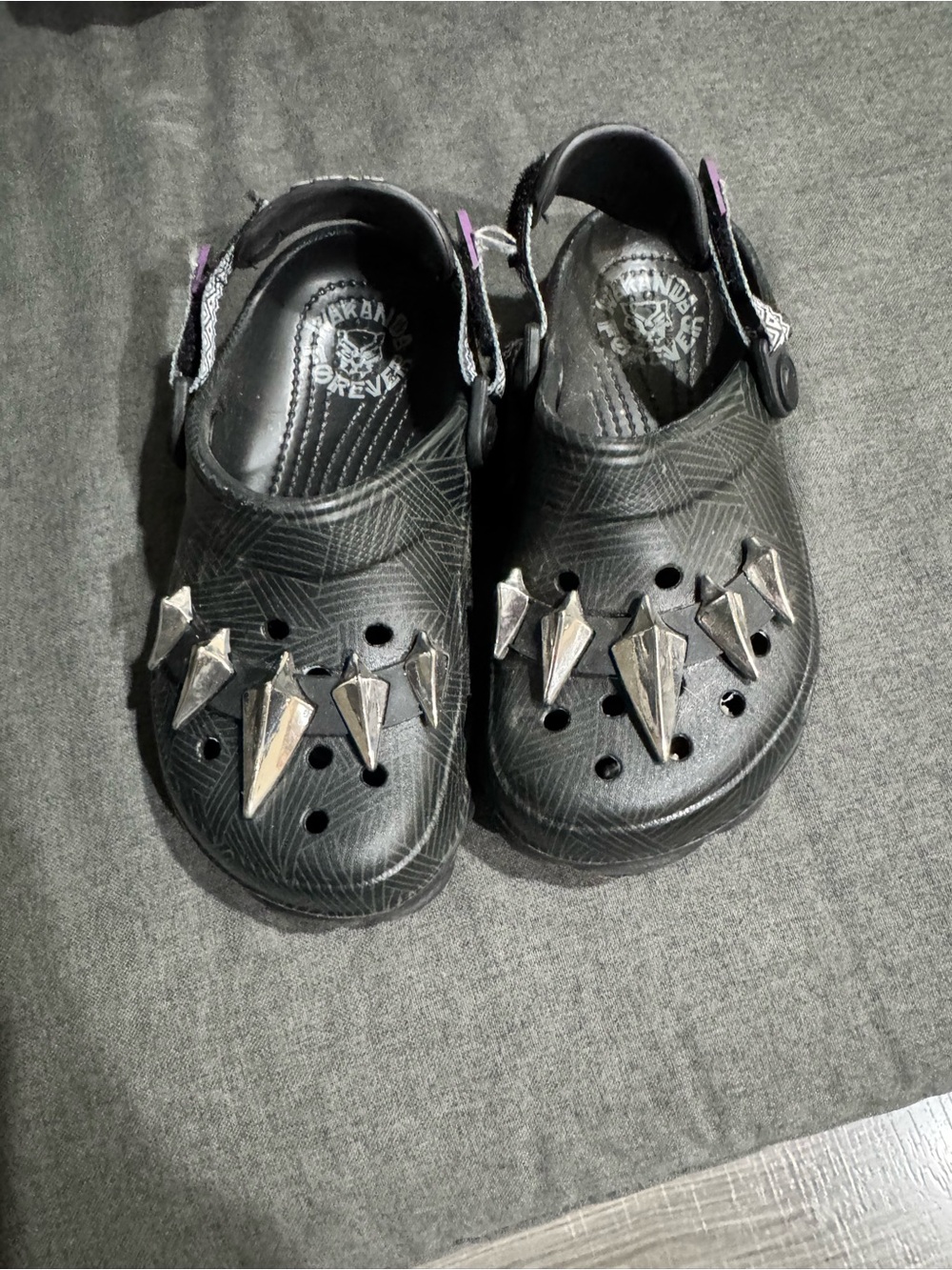 CROCS Kids Black Slip-On Clogs with Silver Spike Charms